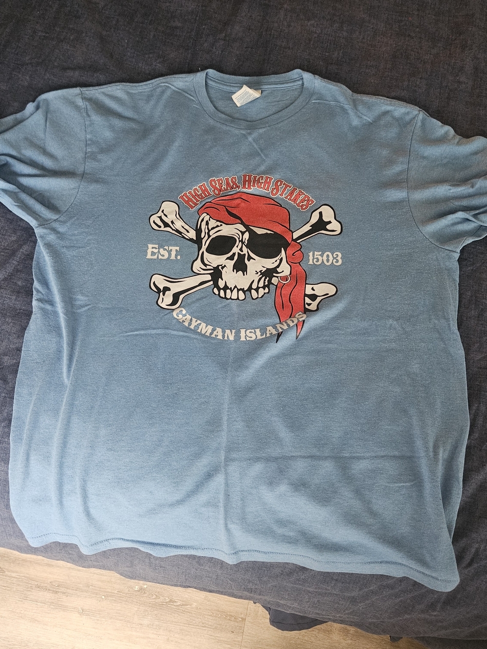Cayman Islands Pirate Skull Graphic Tee - Light Blue